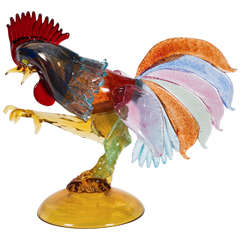 Vintage 20th Century Italian Rooster in Murano Glass