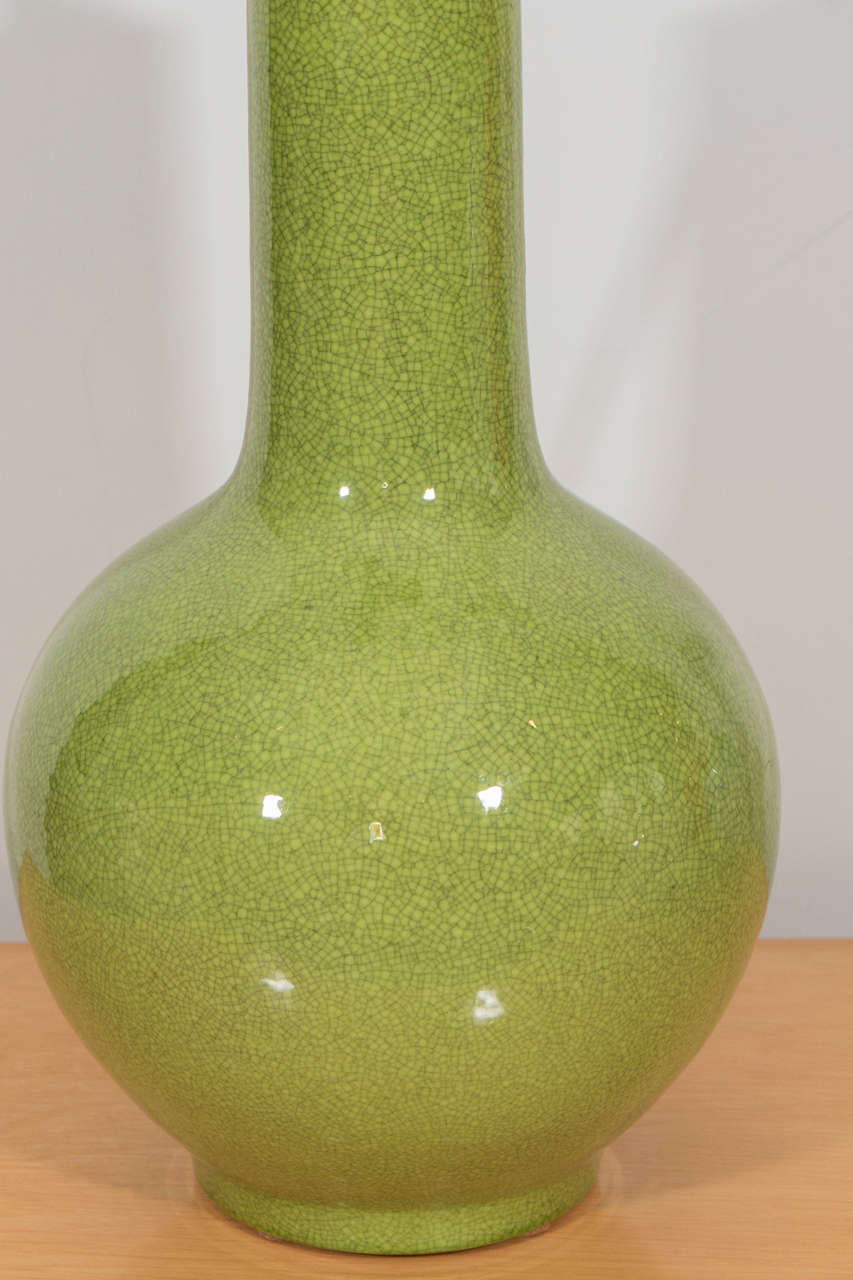 Chinese Chartreuse Craquelure Vase In Excellent Condition In New York, NY