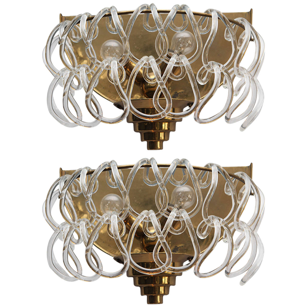 Pair of Brass and Glass Sconces For Sale