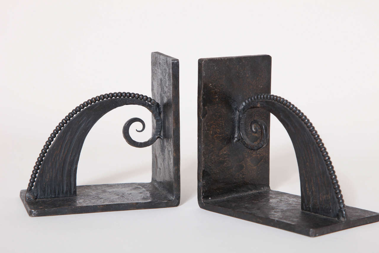 French Art Deco Pair of Forged Iron Bookends 3