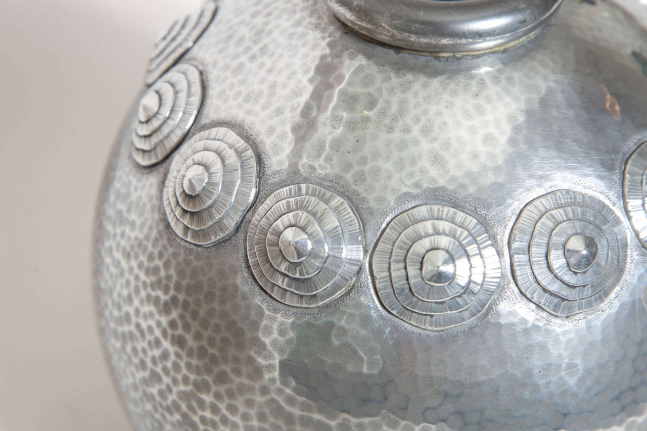 Rene Delavan French Art Deco Pewter Dinanderie Vase For Sale 2