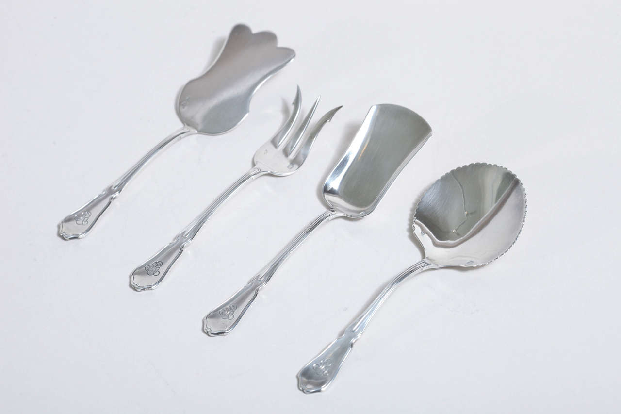 French G. Keller Four-Piece Sterling Silver Hors D'oeuvres Set in Fitted Box For Sale