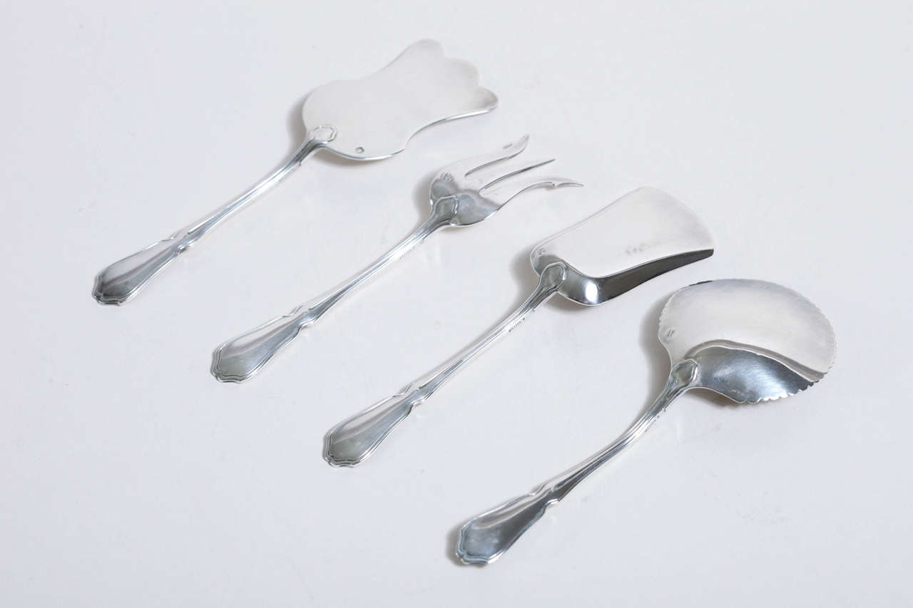 G. Keller Four-Piece Sterling Silver Hors D'oeuvres Set in Fitted Box In Excellent Condition For Sale In New York, NY