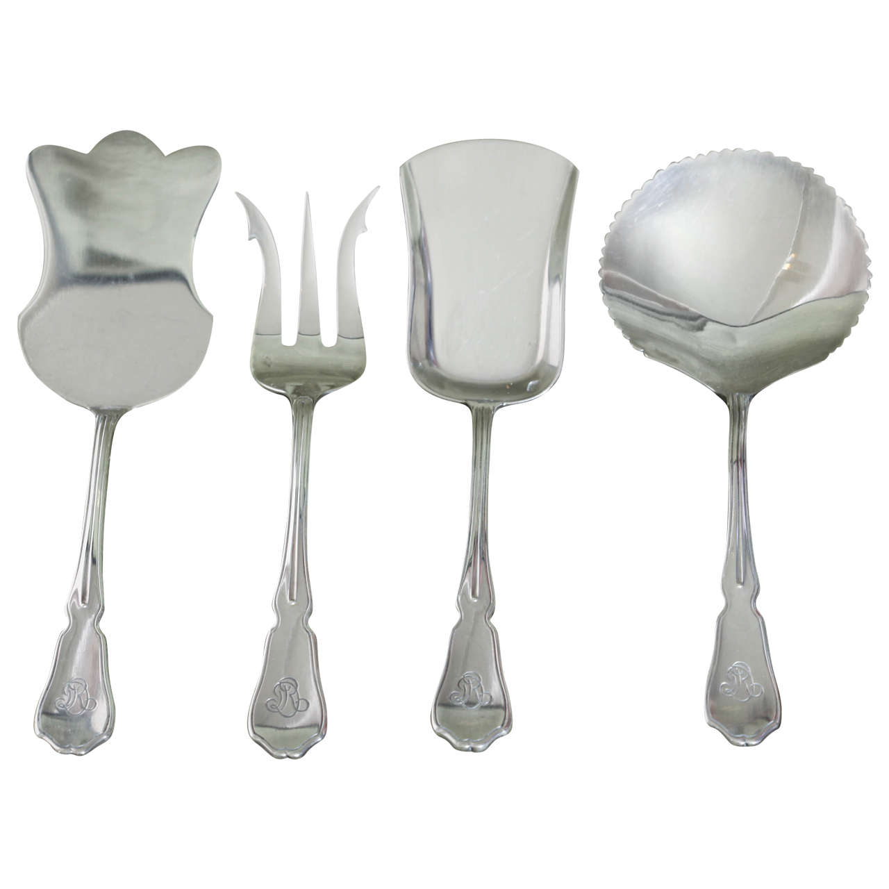 G. Keller Four-Piece Sterling Silver Hors D'oeuvres Set in Fitted Box For Sale