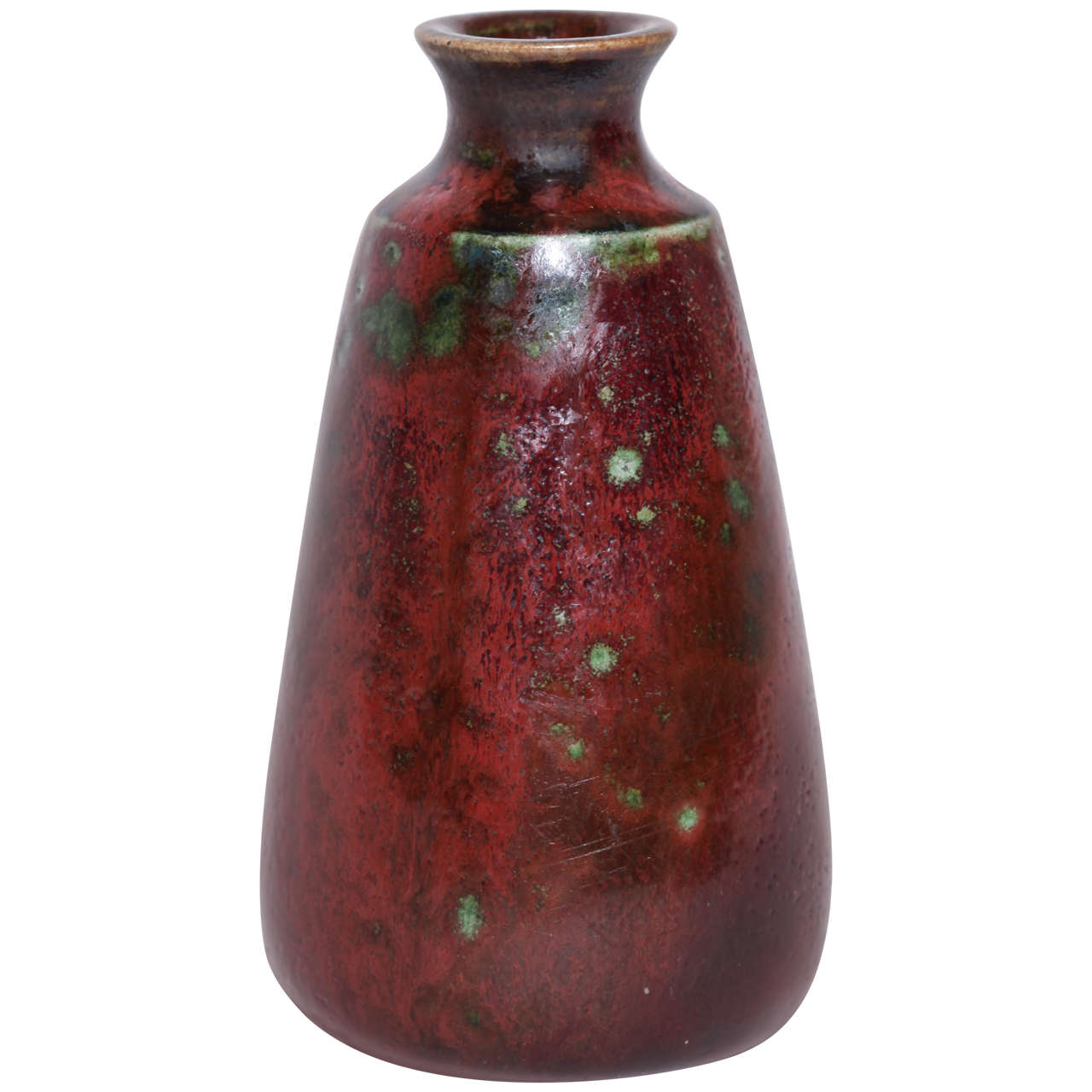 Henri Simmen French Art Deco Red with some Green Stoneware Vase For Sale