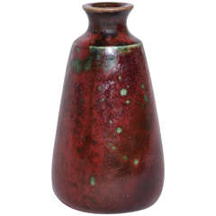 Henri Simmen French Art Deco Red with some Green Stoneware Vase