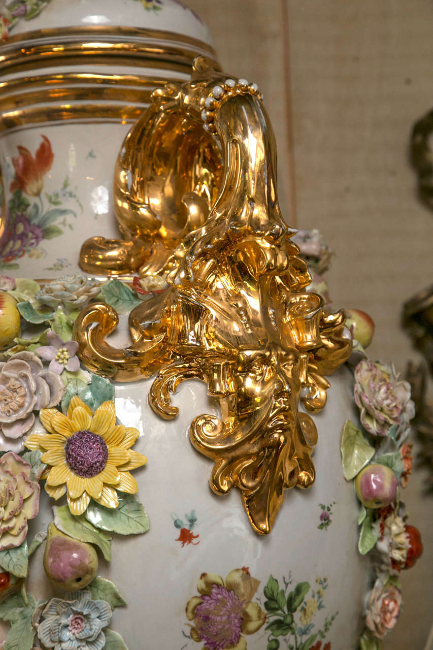 Rococo Fantastic Pair of Meissen Style Covered Urns