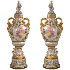 Fantastic Pair of Meissen Style Covered Urns 4