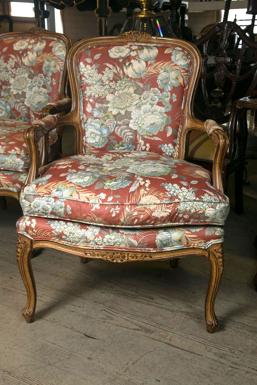 American Pair of Louis XV Style Fauteuils