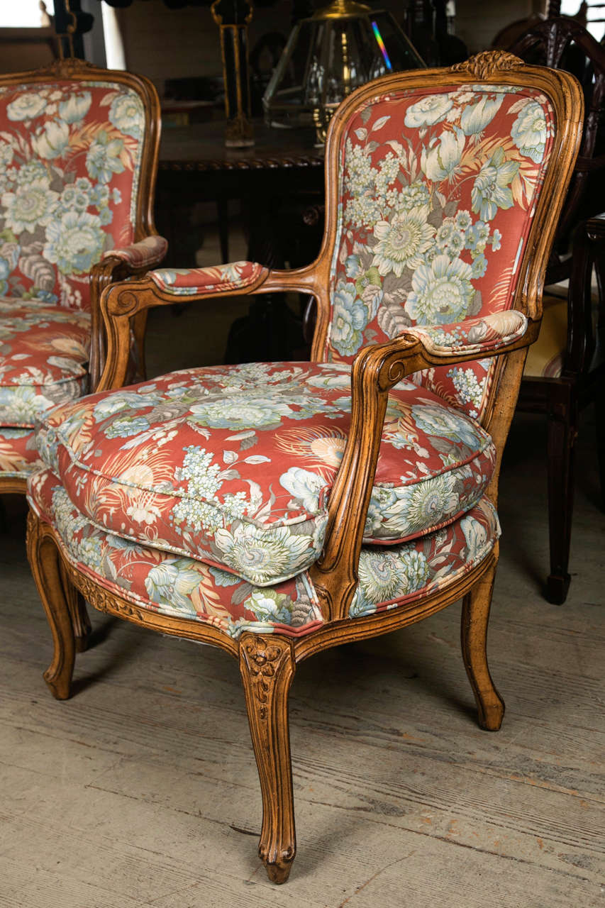 Mid-20th Century Pair of Louis XV Style Fauteuils