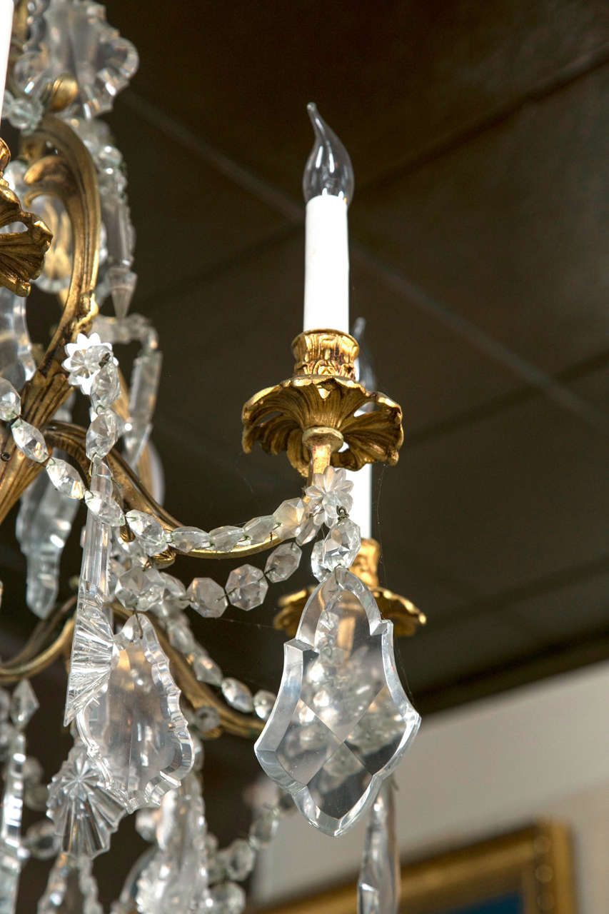 French Eight-Light Bronze and Crystal Chandelier