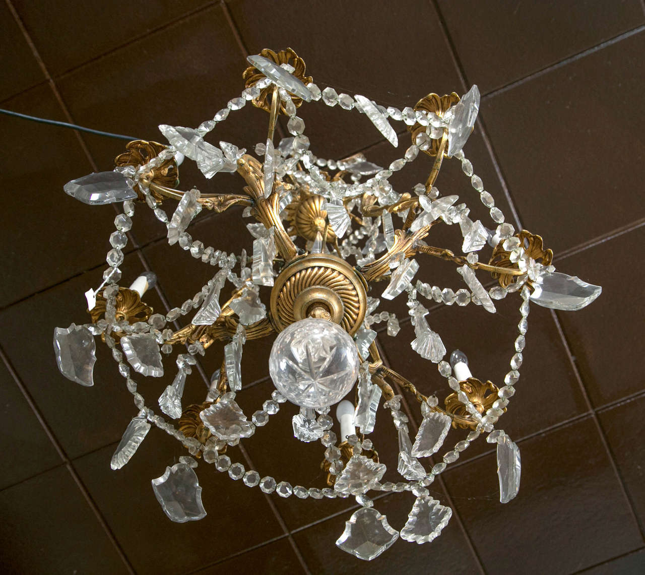 20th Century Eight-Light Bronze and Crystal Chandelier