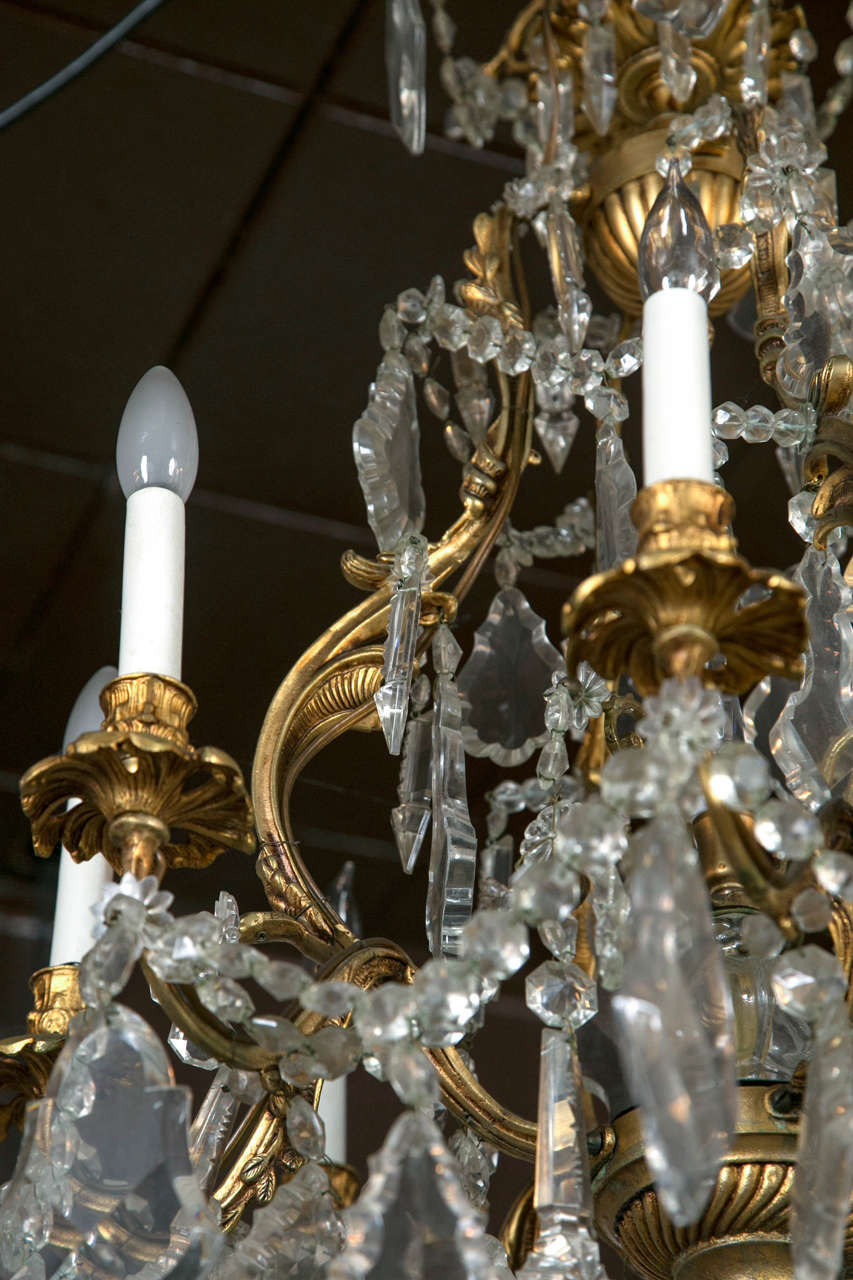 Eight-Light Bronze and Crystal Chandelier 1