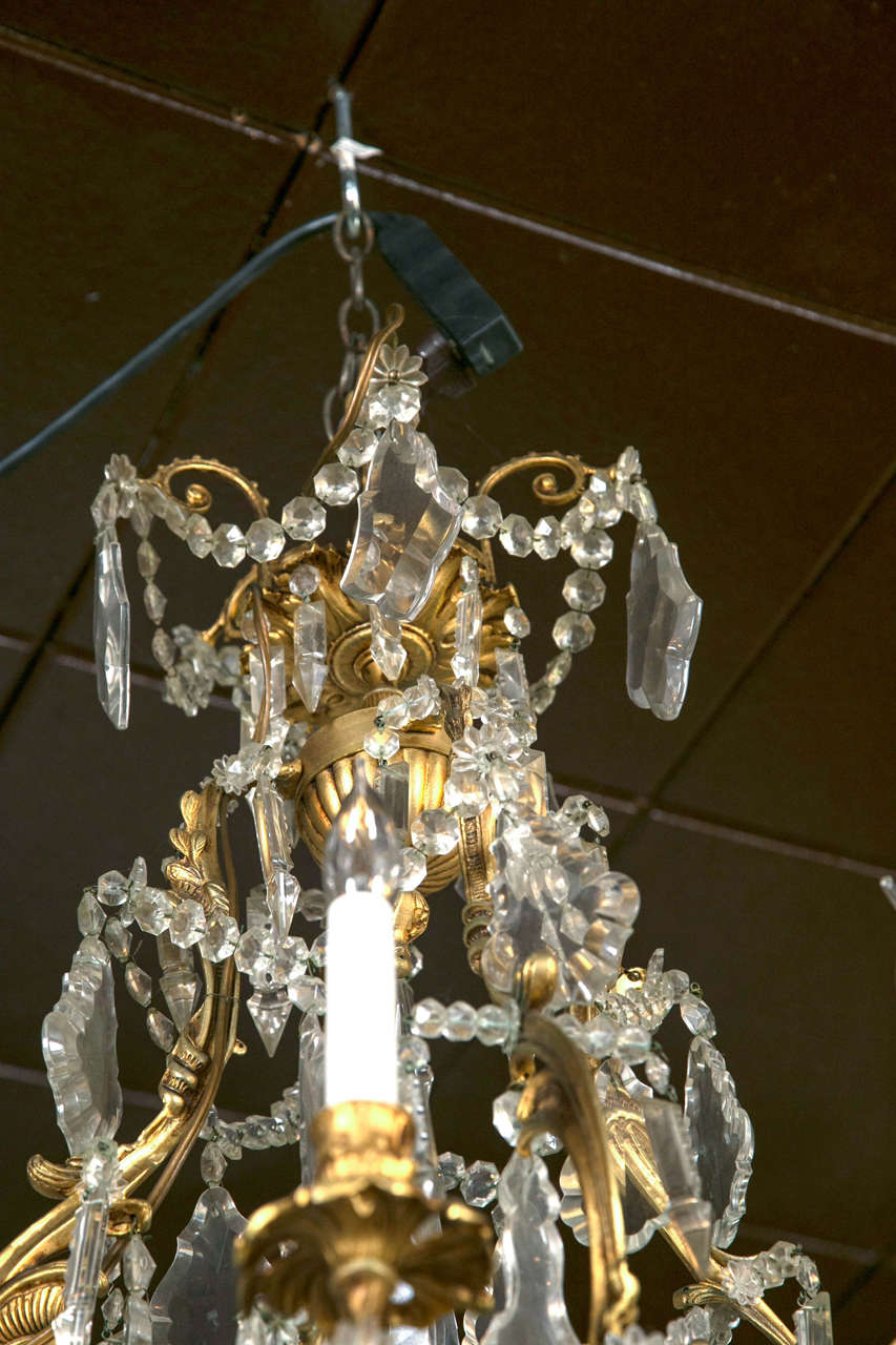 Eight-Light Bronze and Crystal Chandelier 2