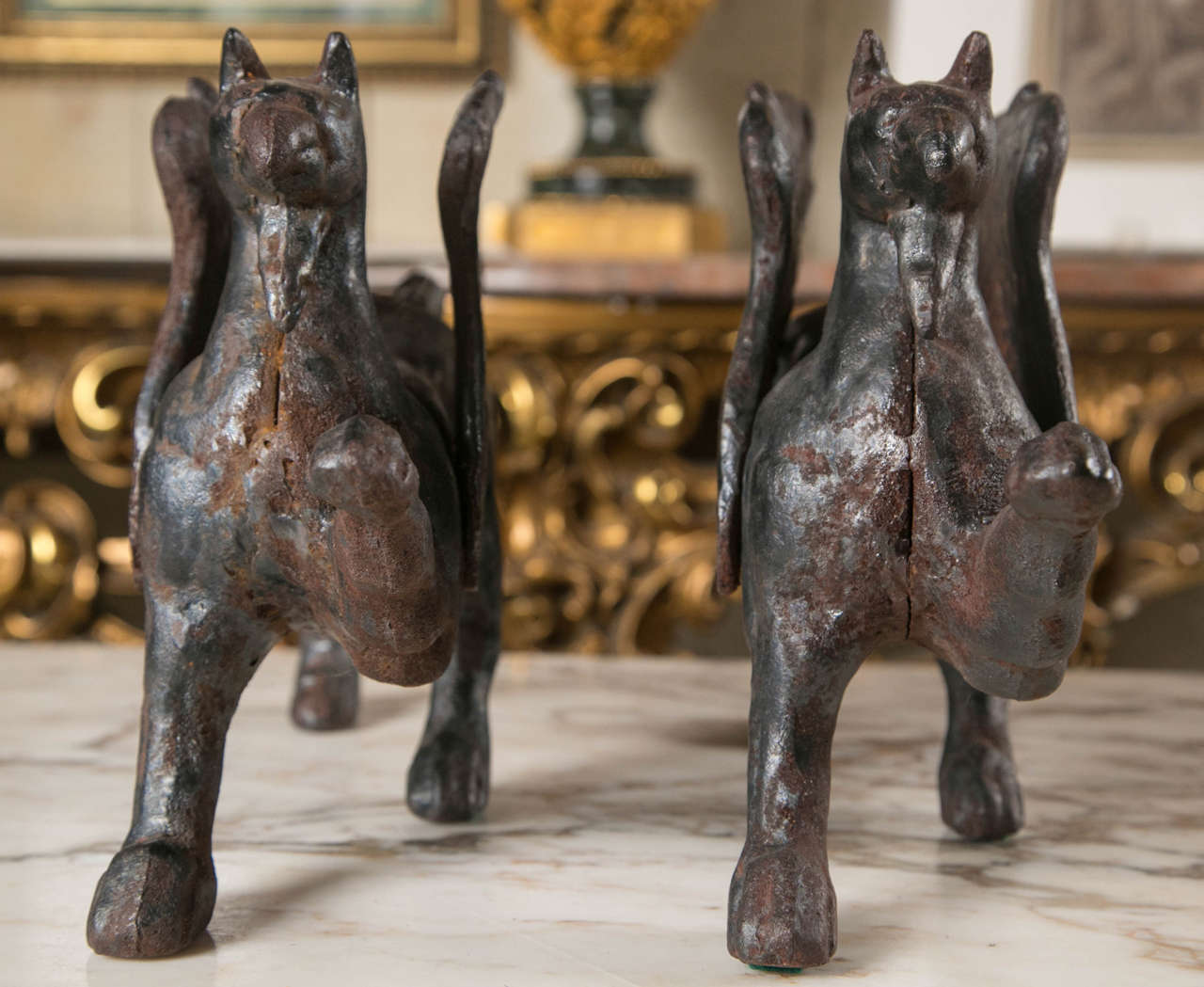 Pair of Cast Iron Griffins In Excellent Condition In Woodbury, CT