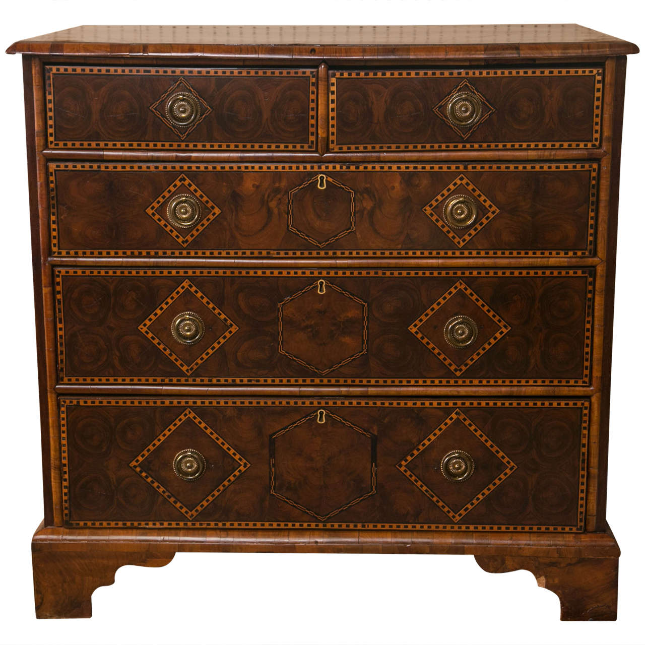Georgian Oyster Walnut  Chest of Drawers For Sale