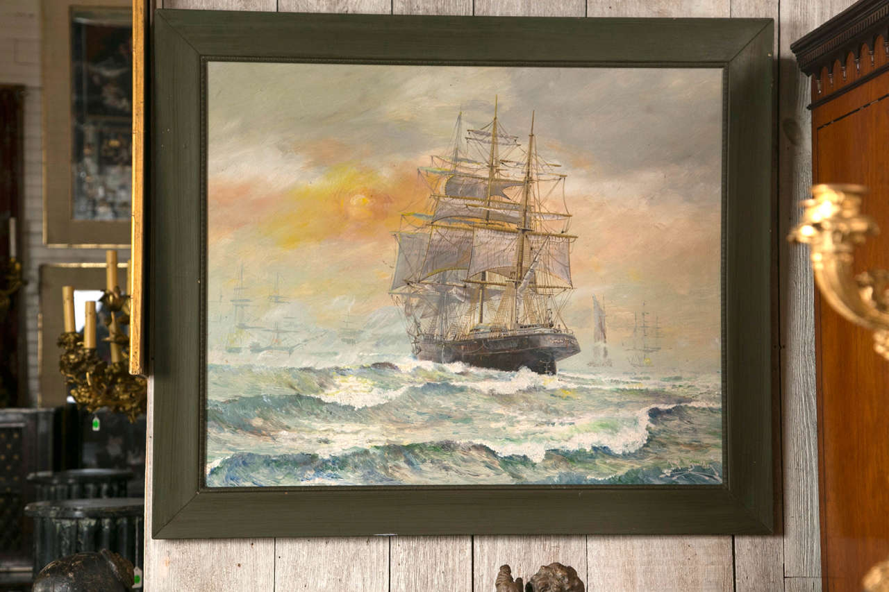 Oil on Masonite of a Schooner, Signed