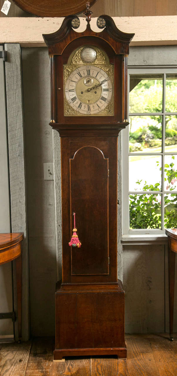 British Mahogany Tall Case Clock For Sale