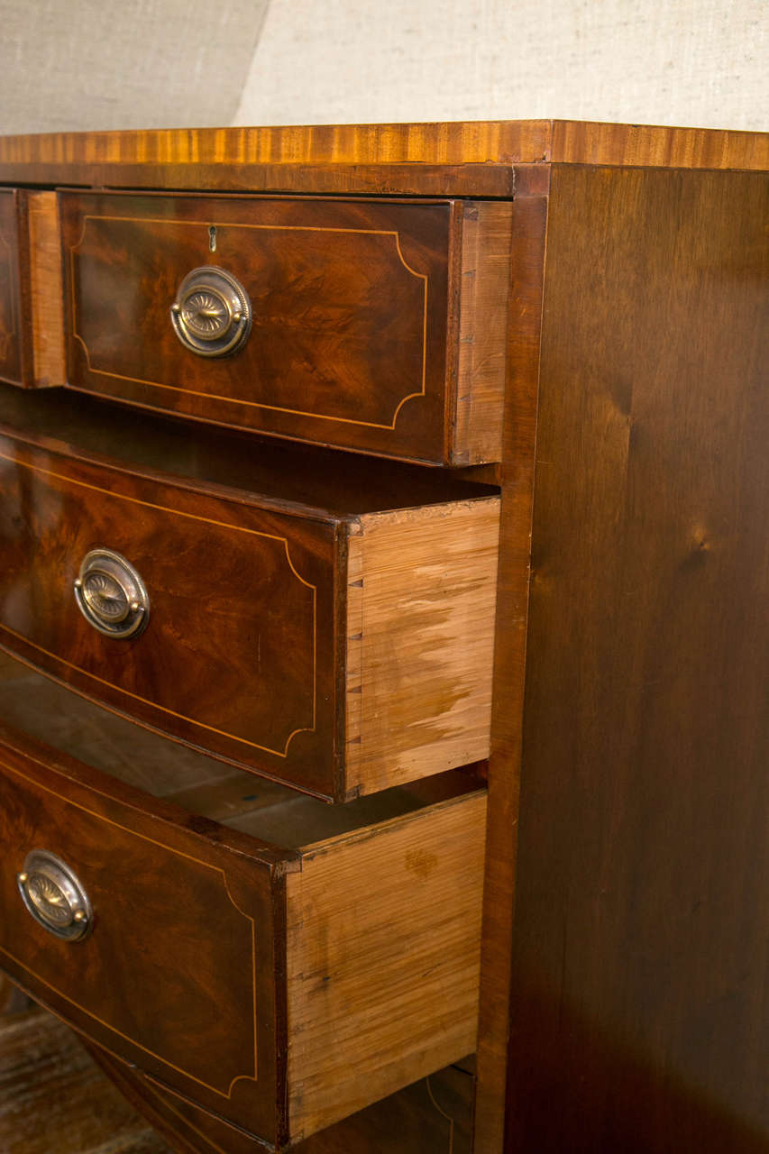 Inlay Mahogany Bow Front Chest of Drawers For Sale