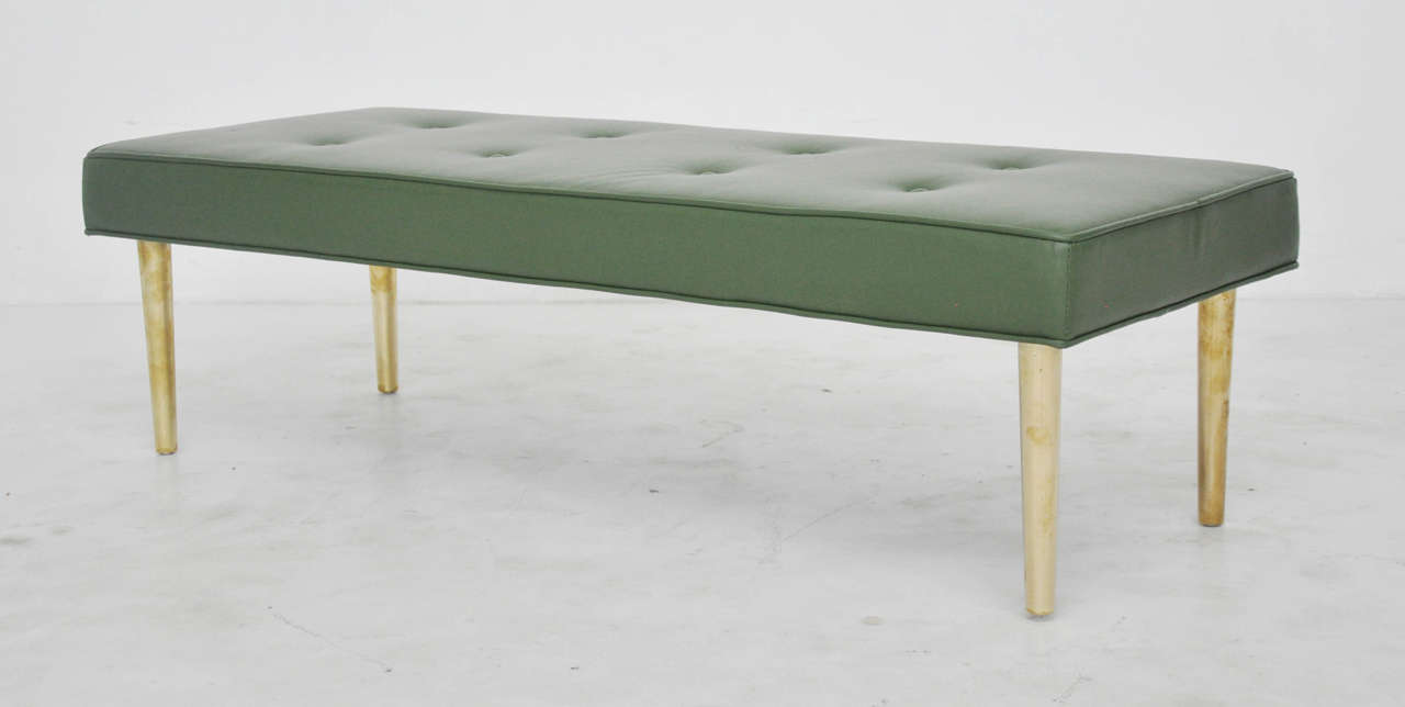 Mid-Century Modern Low Dunbar Leather Bench with Brass Legs