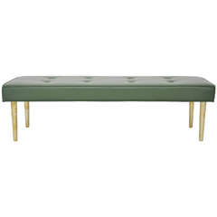 Low Dunbar Leather Bench with Brass Legs
