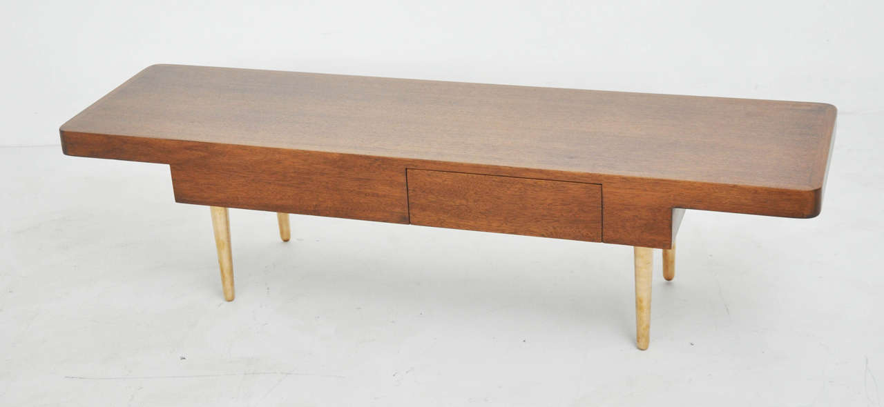Dunbar mahogany coffee table with brass legs. Early design by Edward Wormley. Fully restored and refinished.