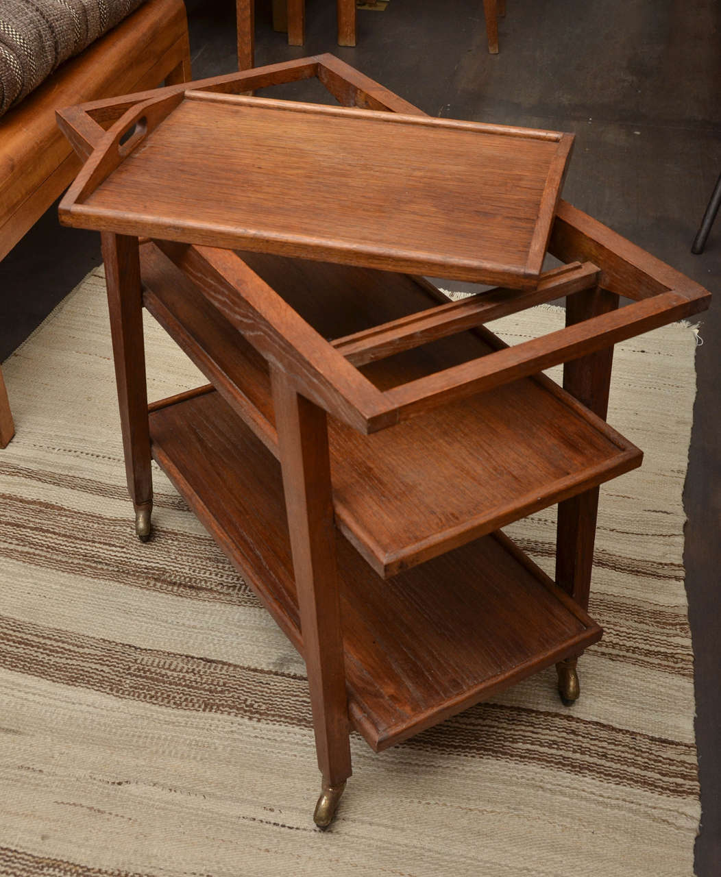 Mid-20th Century Oak Trolley with Removable Tray
