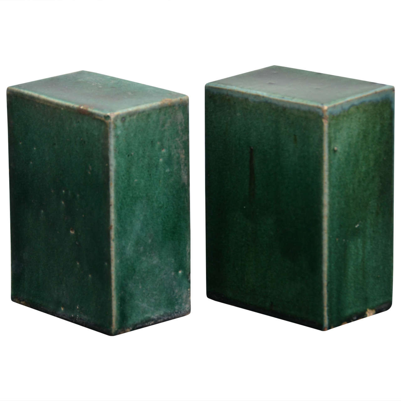Pair of Emerald Green Glazed Ceramic Objects