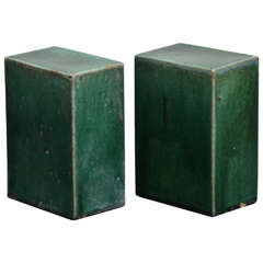 Pair of Emerald Green Glazed Ceramic Objects