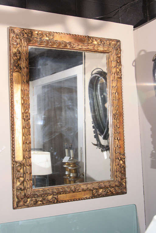 Fantastic 18th Century very good quality Spanish old world gilt wood frame with old 19th Century mirror glass.  Perfect frame for a Picasso.  Interior dimensions 24.5