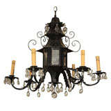 Vintage Chinoiserie Pagoda Chandleier Black and Mirror