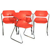 Set of 12 Twelve Vintage Orange Stacking Chairs