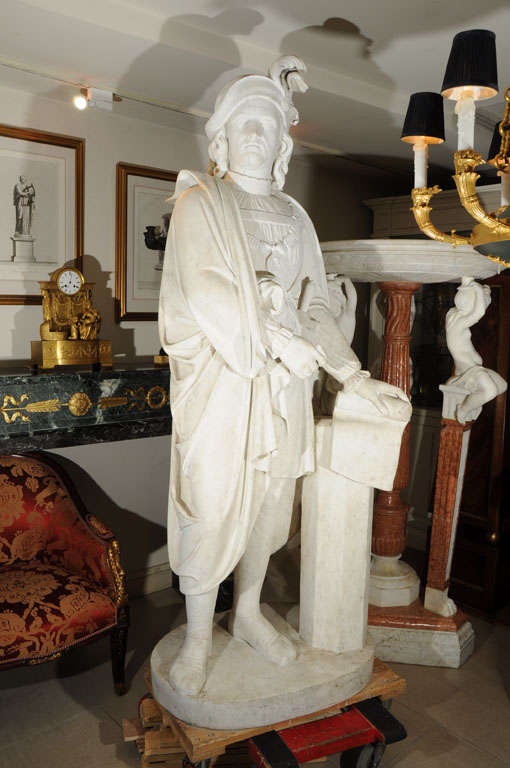 19th Century life-size Italian marble statue/ Lorenzo de Medici