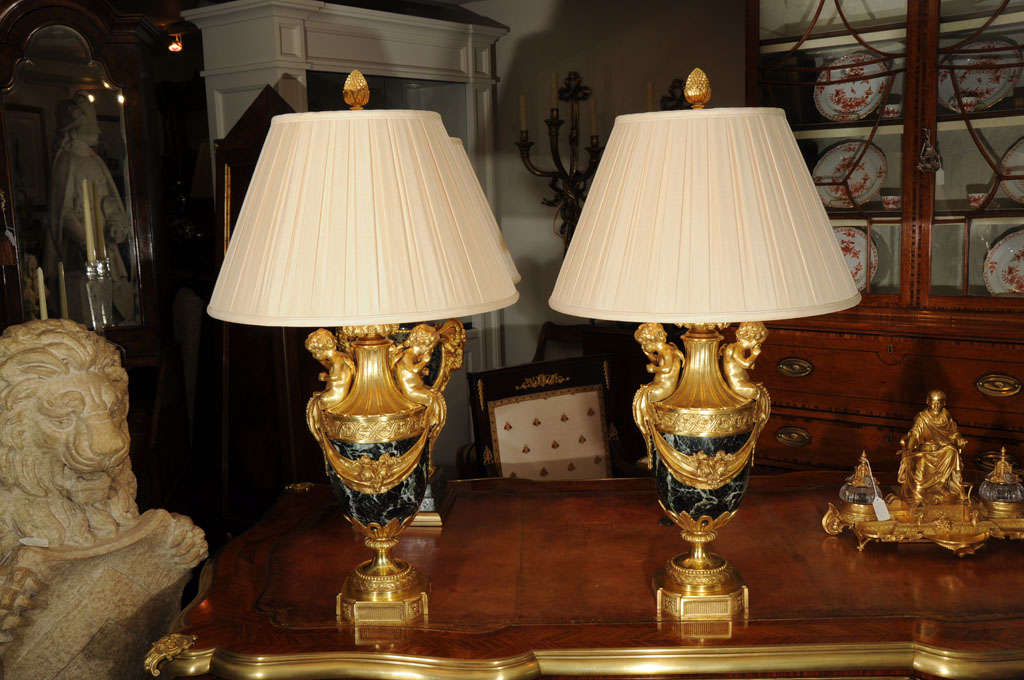 19th Century Large Pair of Marble Urn Lamps