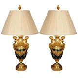 19th Century Large Pair of Marble Urn Lamps