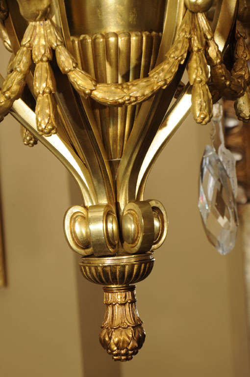 Cut Glass 19th Bronze Dore Louis XVI Chandelier For Sale