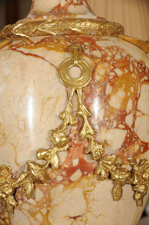 French 19th Marble Louis XVI Rams head lamp