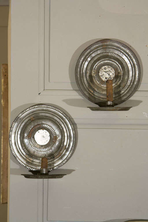 Pair of  19th Century  Pennsylvania Tin Mirrored Wall Sconces
