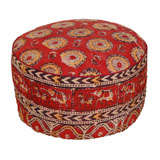 Vintage Indian Kalamkari Textile Upholstered Hassock