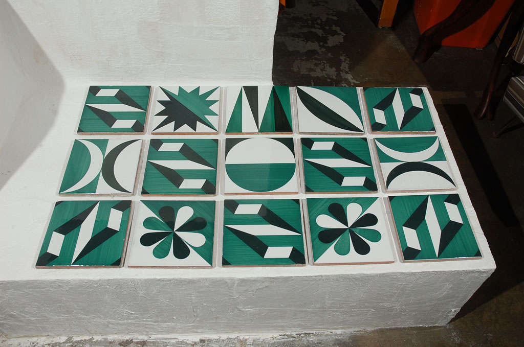 In planning the pair of Parco dei Principi hotels (one in Rome, the other in Sorrento), Gio Ponti designed several different patterns for use on ceramic floor tiles. These tiles were manufactured by D'Agostino (Salerno) in two different colors. The