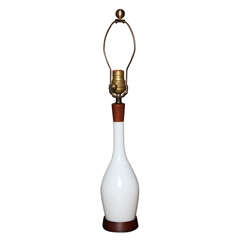 circa 1960 White Cased Glass and Dark Walnut Table Lamp by Holmegaard, Denmark 9