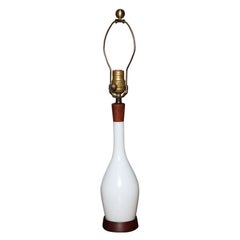 Vintage Holmegaard Danish Modern White Cased Glass, Walnut detailed, Table Lamp, 1960s 