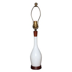 Holmegaard Danish Modern White Cased Glass, Walnut detailed, Table Lamp, 1960s