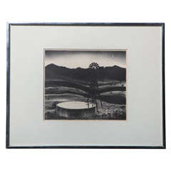 Peter Hurd "Windmill Well at Night" Lithograph