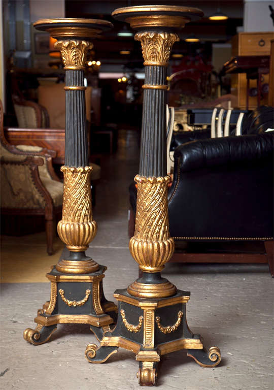 Ebonized and Parcel Gilt Pedestals Style of  Maison Jansen 2