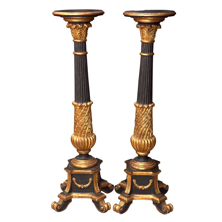 Ebonized and Parcel Gilt Pedestals Style of  Maison Jansen