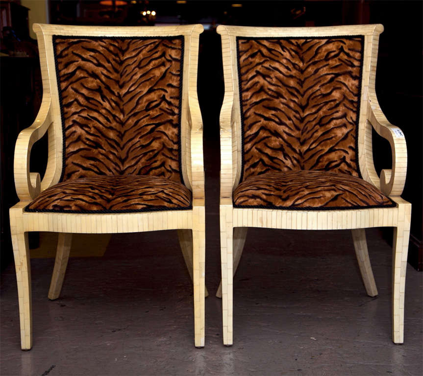 American Pair of Armchairs with Animal Print Upholstery