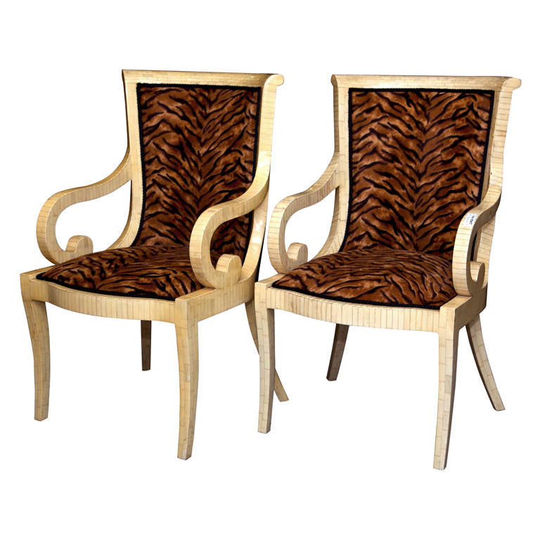 Pair of Armchairs with Animal Print Upholstery