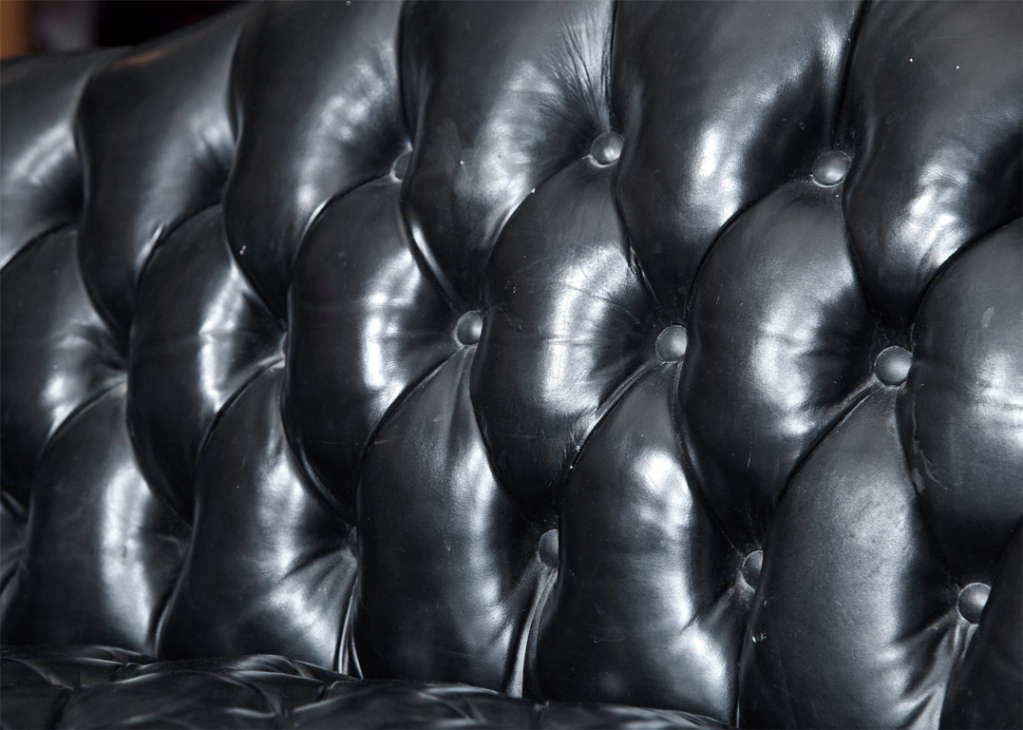 English Pair of Chesterfield Leather Sofas Loveseats