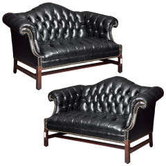 Pair of Chesterfield Leather Sofas Loveseats